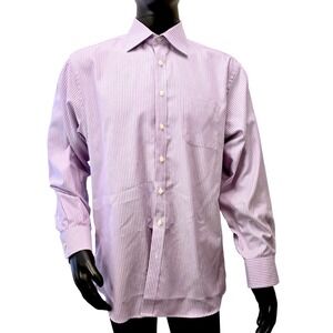 Thomas Pink Slim Fit Traveller Dress Shirt Mens 17 43 Purple Stripe Cotton Slay